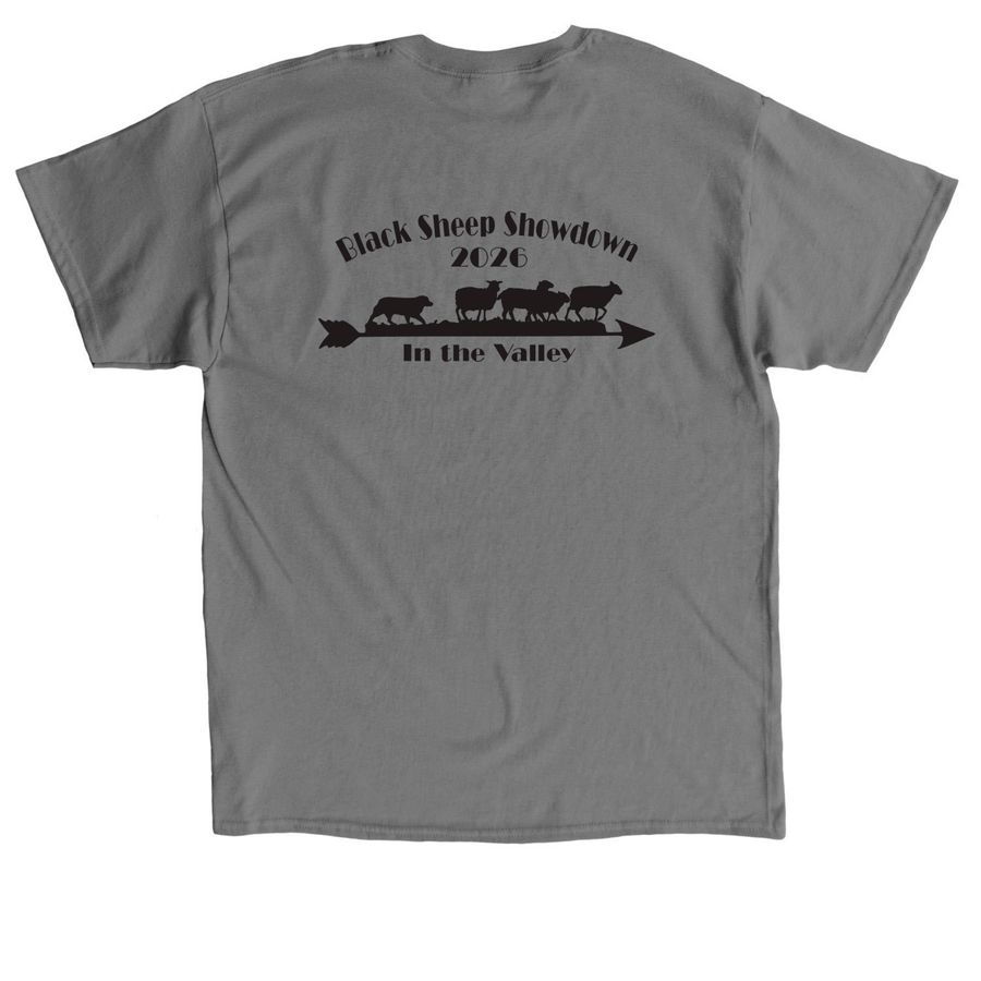 2026 Black Sheep Showdown (Back, Black Logo), a Charcoal Classic Unisex Tee (back-view)