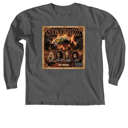 SUGARBOXX ?HEY WORLD? TEE, a Pepper Comfort Colors Long Sleeve Tee