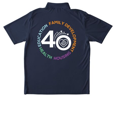 40th Anniversary Polo, a True Navy Unisex Performance Polo (back-view)