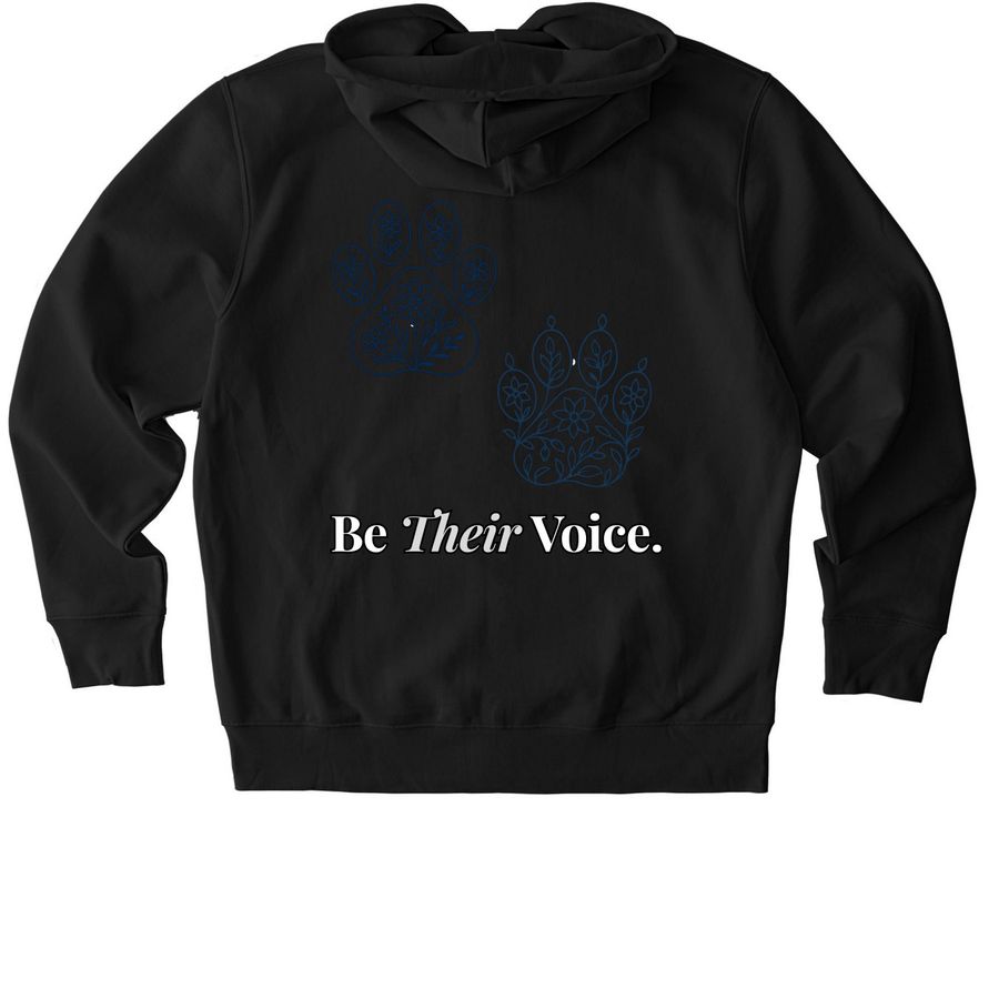 Be their voice, a Black Stanley/Stella Unisex Cultivator 2.0 Zip Up Pullover Hoodie (back-view)