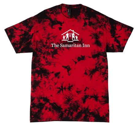 Samaritan Inn Love your neighbor, a Black/ Red Crystal Tie Dye Tee