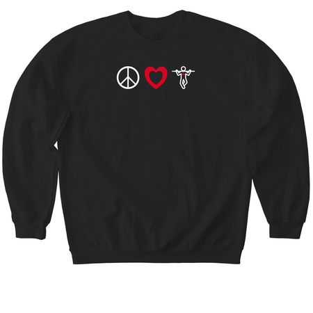 Peace, Love, Calisthenics, a Black Softstyle Crewneck Sweatshirt