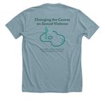 Swing Into Action, a Heather Blue Lagoon Premium Unisex Tee (back-view)