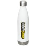 Maskedcanarymerch, a White Stainless Steel Water Bottle (back-view)