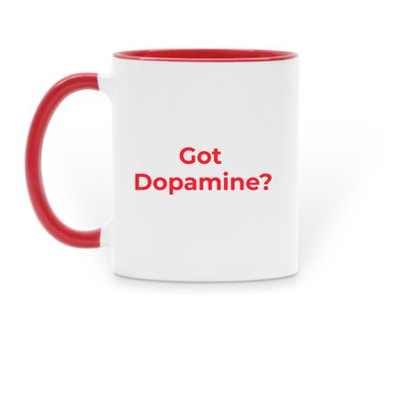 Red Tulip Awareness: Got Dopamine? Mug&nbsp;, a Red Two-Tone Ceramic Mug (back-view)