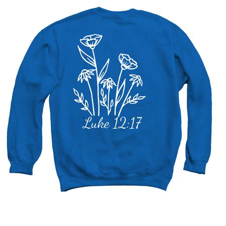 Wildflower hoodie, a Royal Blue Crewneck Sweatshirt (back-view)