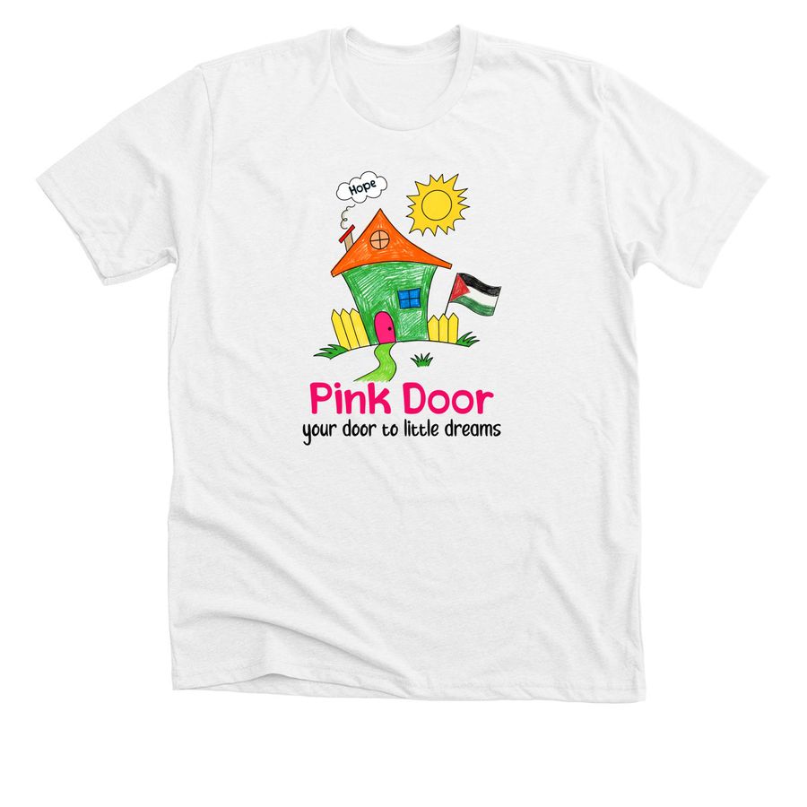 Batoul's Pink Door, a Solid White Blend Premium Unisex Tee