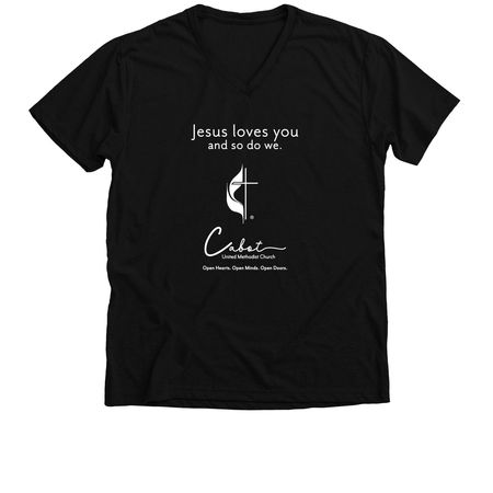 CUMC Jesus loves you Shirts, a Solid Black Blend Premium V-Neck Tee
