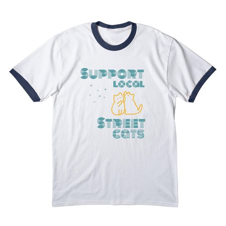Support Local Street Cats, a White/ Navy Cotton Ringer Tee