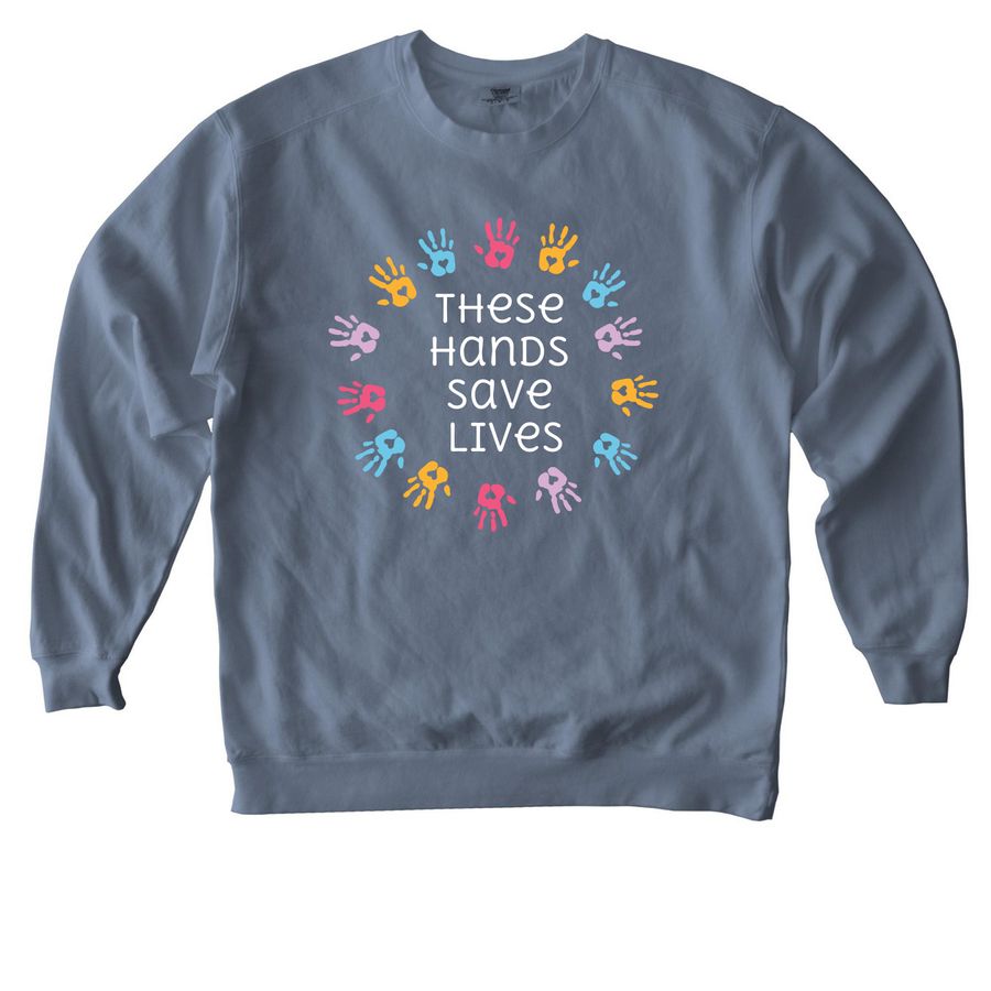 Le Bonheur Hands, a Blue Jean Comfort Colors Crewneck Sweatshirt
