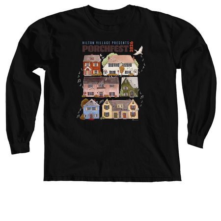 Porchfest Poster Tee, a Black Comfort Colors Long Sleeve Tee
