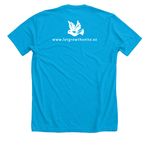 OhmS Farmer Fund, a Neon Blue Premium Unisex Tee (back-view)