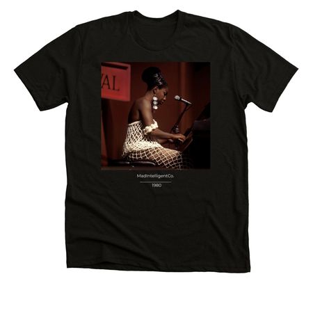 Nina Simone Playing Piano, a Solid Black Blend Premium Unisex Tee