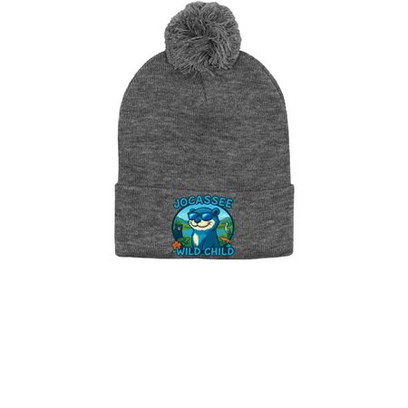 Beanies, a Dark Heather Grey Printed Pom-Pom Beanie