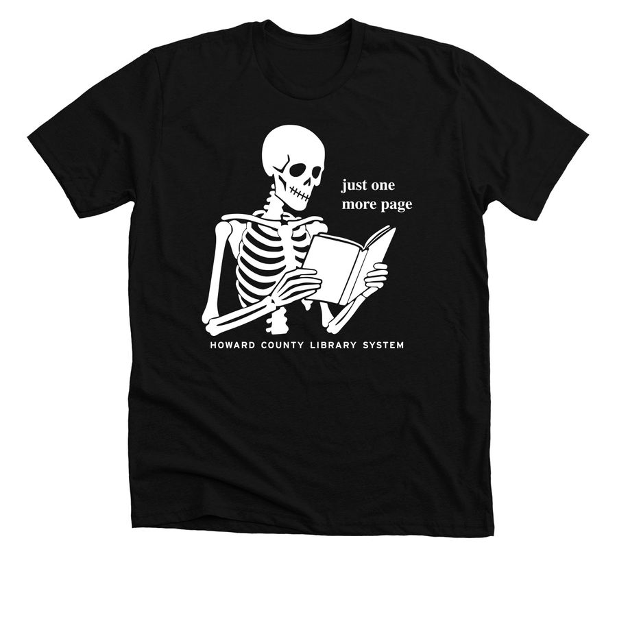 Just One More Page, a Solid Black Blend Premium Unisex Tee