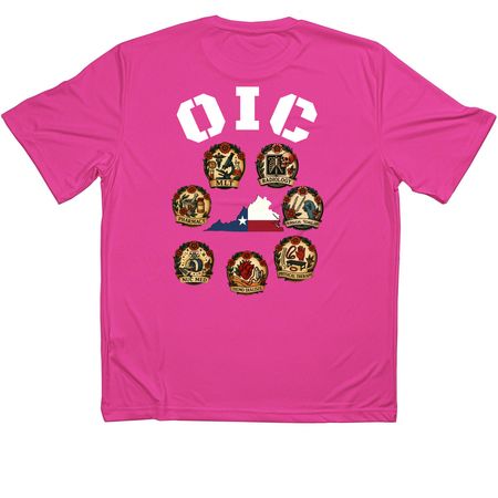 OIC DET Portsmouth pink ribbon 5k, a Neon Pink Classic Performance Tee (back-view)