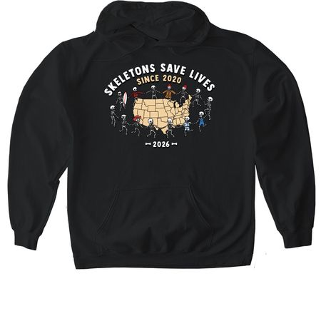 Skeletons Save Lives Since 2020, a Black Gildan Softstyle Pullover Hoodie