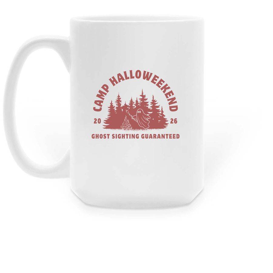 Camp Halloweekend Mug, a White Large Coffee Mug (back-view)