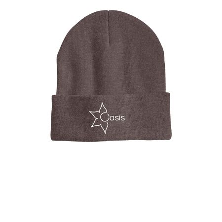 Oasis Beanie, a Heather Brown Printed Cuffed Beanie
