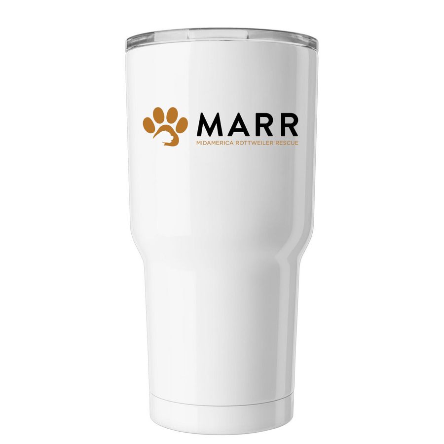 Live Love Rescue - Tumbler, a White Insulated Tumbler (back-view)