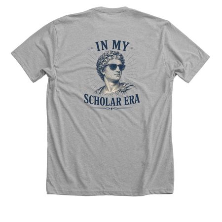 In My Scholar Era- Ironwood, a Athletic Heather Premium Unisex Tee (back-view)