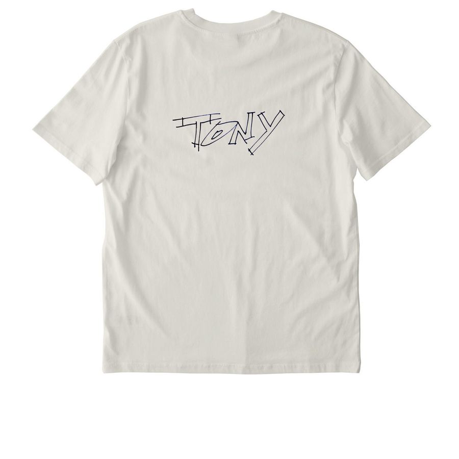 Anthony Bourdain Portrait- Tie Dye available, a Natural Raw Stanley/Stella Unisex Creator 2.0 Tee (back-view)