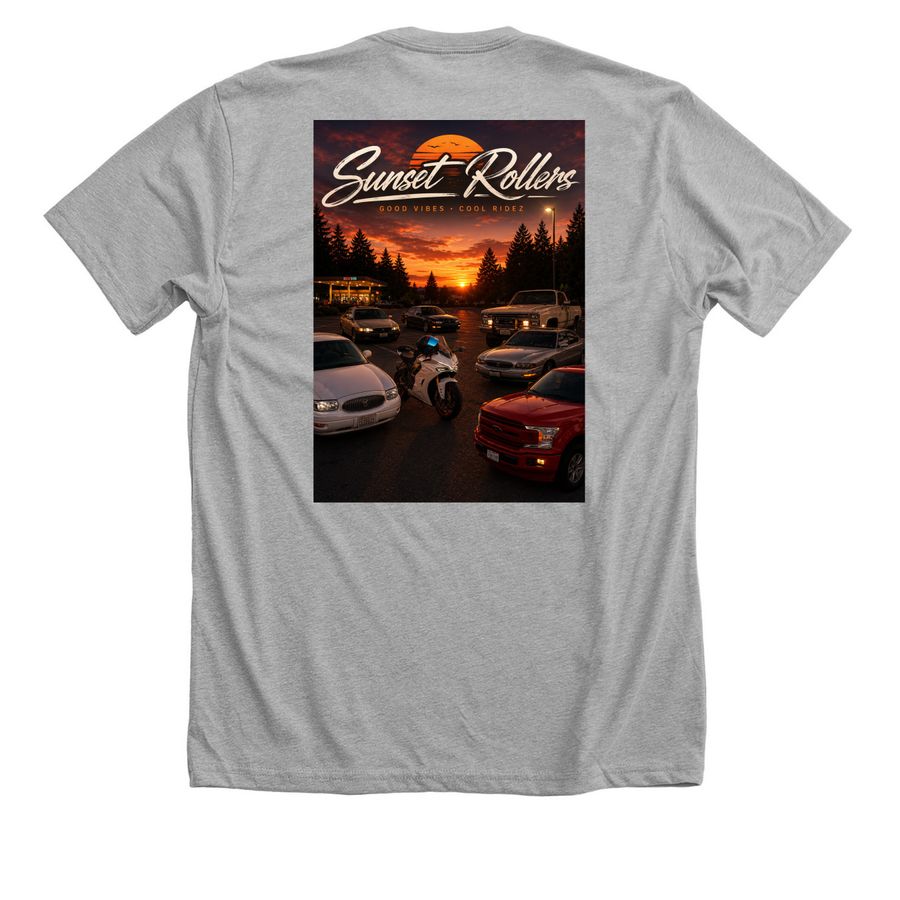 Sunset rollers, a Athletic Heather Premium Unisex Tee (back-view)