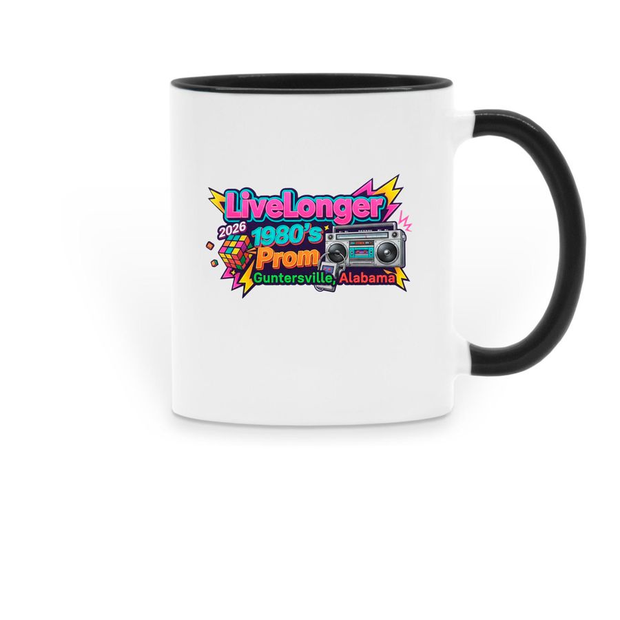 LiveLonger 1980's Prom groovy Boombox Cup!, a Black Two-Tone Ceramic Mug