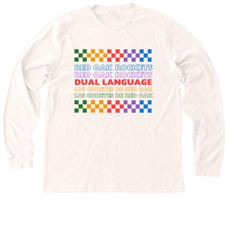 Adult Rainbow Checkerboard, a Heather Natural Premium Long Sleeve Tee
