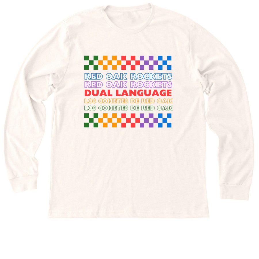 Adult Rainbow Checkerboard, a Heather Natural Premium Long Sleeve Tee