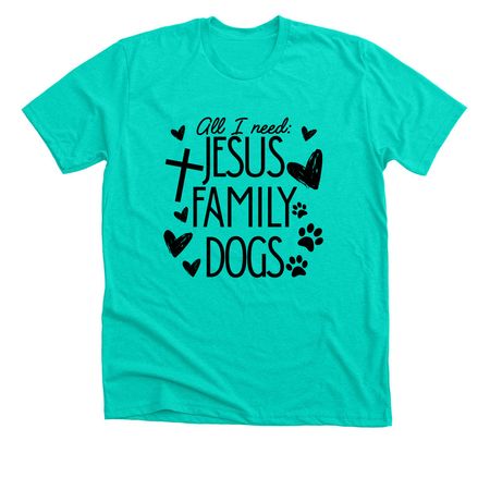 Jesus, Family, Dogs Shirt - CCM, a Heather Sea Green Premium Unisex Tee