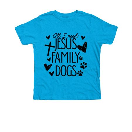 Jesus, Family, Dogs Shirt - CCM, a Neon Blue Premium Youth Tee