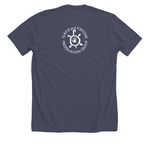 Turtle Tea with TTPG, a Heather Midnight Navy Premium Unisex Tee (back-view)