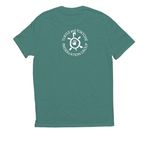 Turtle Tea with TTPG, a Deep Sea Green Allmade Eco Triblend Unisex Tee (back-view)