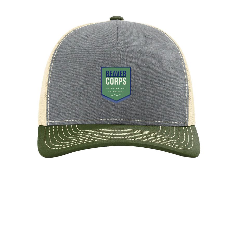 BeaverCorps - Let's be seen, a Heather Grey/ Birch/ Army Olive Printed Snapback Trucker Cap