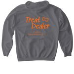 Treat Dealer - Orange Text, a Charcoal Gildan Softstyle Pullover Hoodie (back-view)