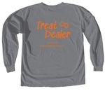 Treat Dealer - Orange Text, a Granite Comfort Colors Long Sleeve Tee (back-view)