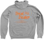 Treat Dealer - Orange Text, a Athletic Heather Zip Up Hoodie (back-view)
