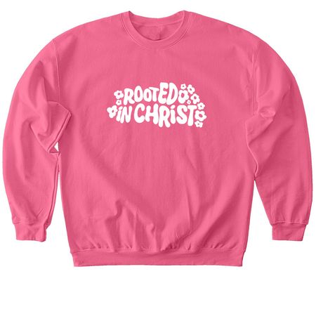Rooted In Christ, a Pink Lemonade Softstyle Crewneck Sweatshirt