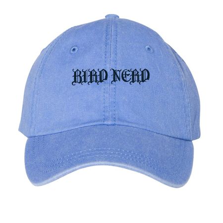 bird nerd--gothic style, a Periwinkle Printed Pigment Dye Baseball Cap