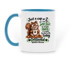 Squirrel w/ coffee, a Light Blue Two-Tone Ceramic Mug (back-view)