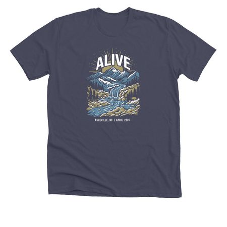 Alive: Asheville, NC | April 2026, a Heather Midnight Navy Premium Unisex Tee