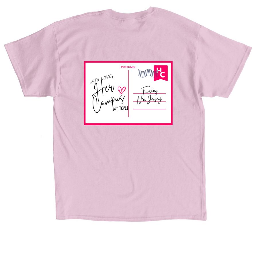 Postcard - Her Campus at TCNJ, a Light Pink Classic Unisex Tee (back-view)