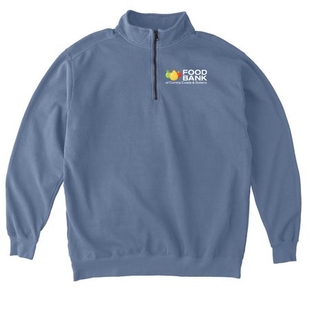 Food Bank Classic Logo, a Blue Jean Comfort Colors Quarter Zip Pullover