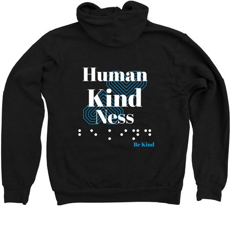 Human Kind Ness, a Black Zip Up Hoodie (back-view)