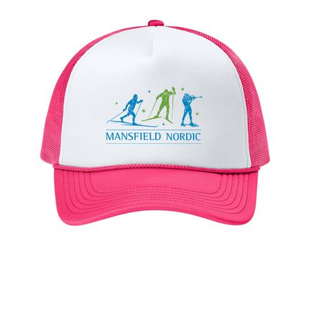 Mansfield Nordic Trucker Hat, a White/ Neon Pink Printed Foam Trucker Hat