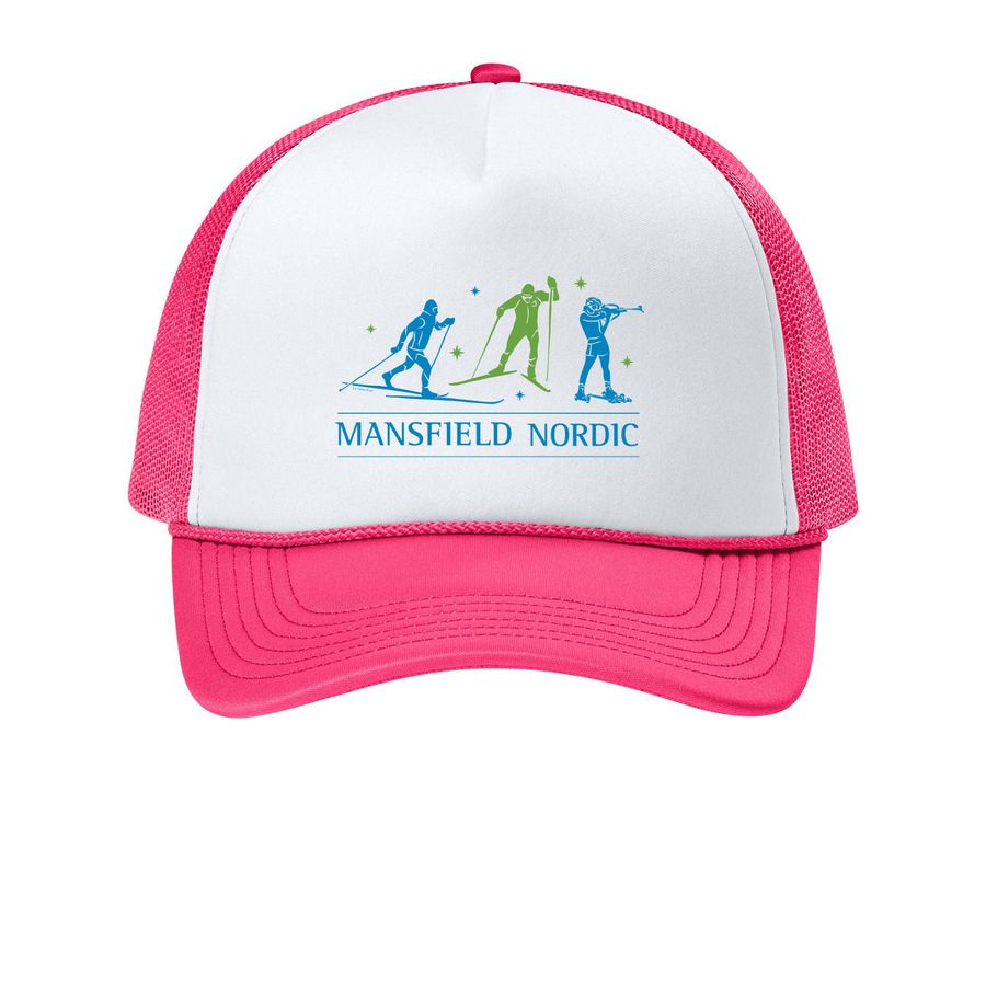 Mansfield Nordic Trucker Hat, a White/ Neon Pink Printed Foam Trucker Hat