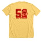 Lambda Gamma '85, a Heather Yellow Gold Premium Unisex Tee (back-view)