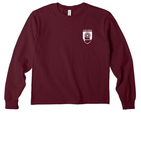 Rooted in Christ, a Maroon Youth Heavyweight Long Sleeve Tee