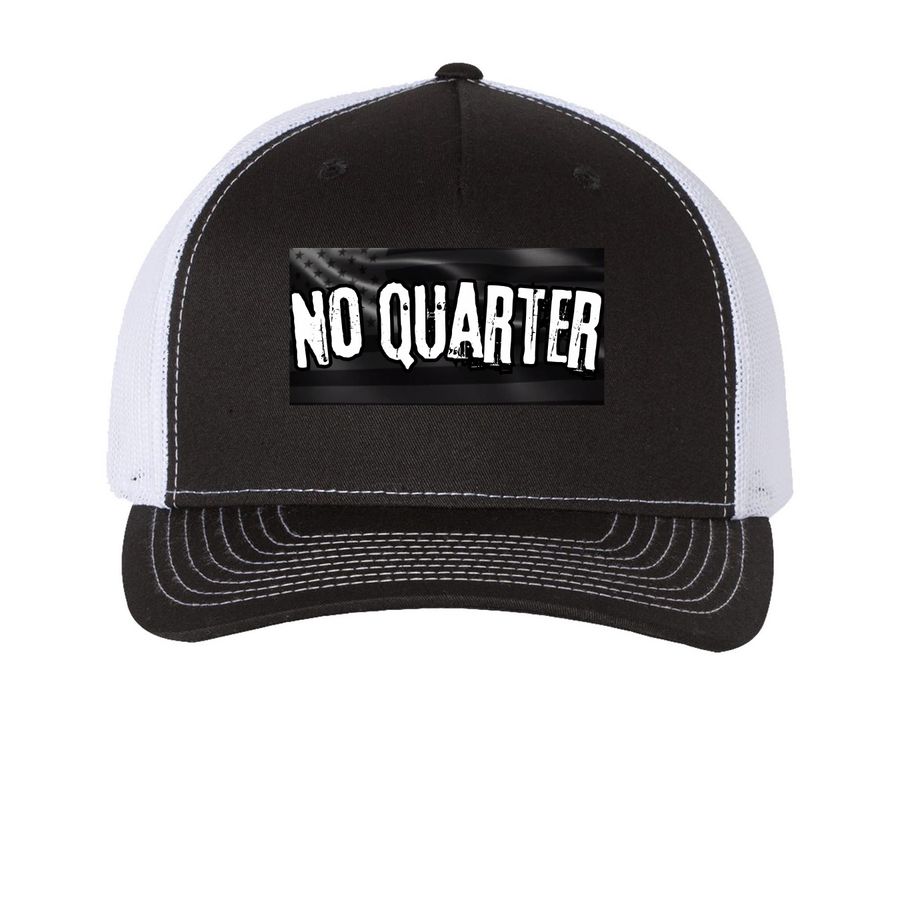 No Quarter Trucker, a Black/ White Printed Five-Panel Trucker Cap